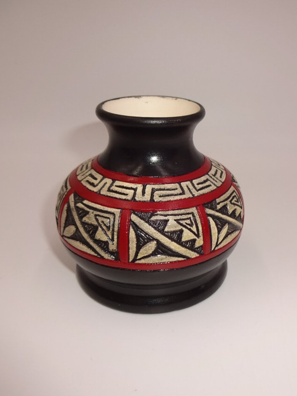 Native American Indian Brooklyn Benally Navajo Etched Pottery Vase 3" Signed